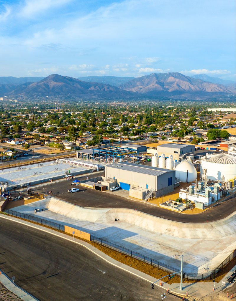 Municipal wastewater treatment facility installation overhead view